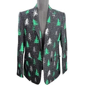 Tipsy Elf Blazer Mens Med Black Christmas Tree All Over Print Jacket Sport Coast